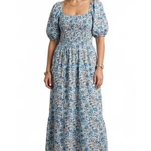 NEW MARE SOLE AMORE abaco puff sleeve midi dress in floral